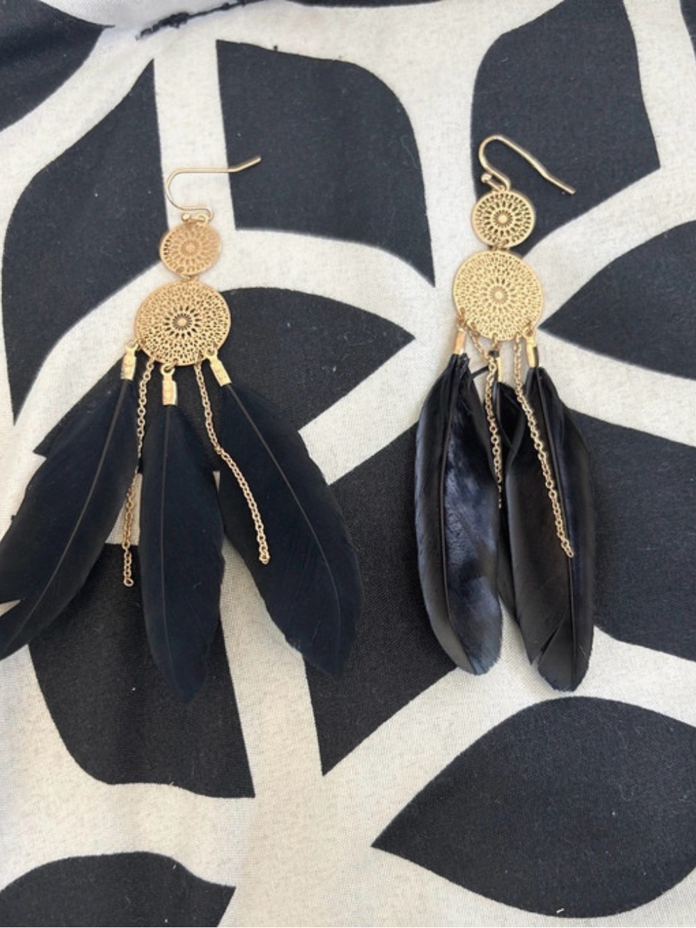 Icing Gold-Tone Disc Earrings with Black Feather Drops
